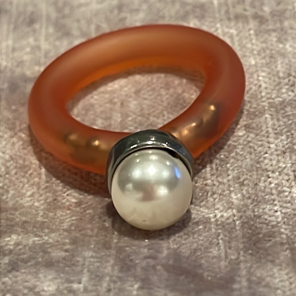 Orange Rubber Pearl Ring Size 9